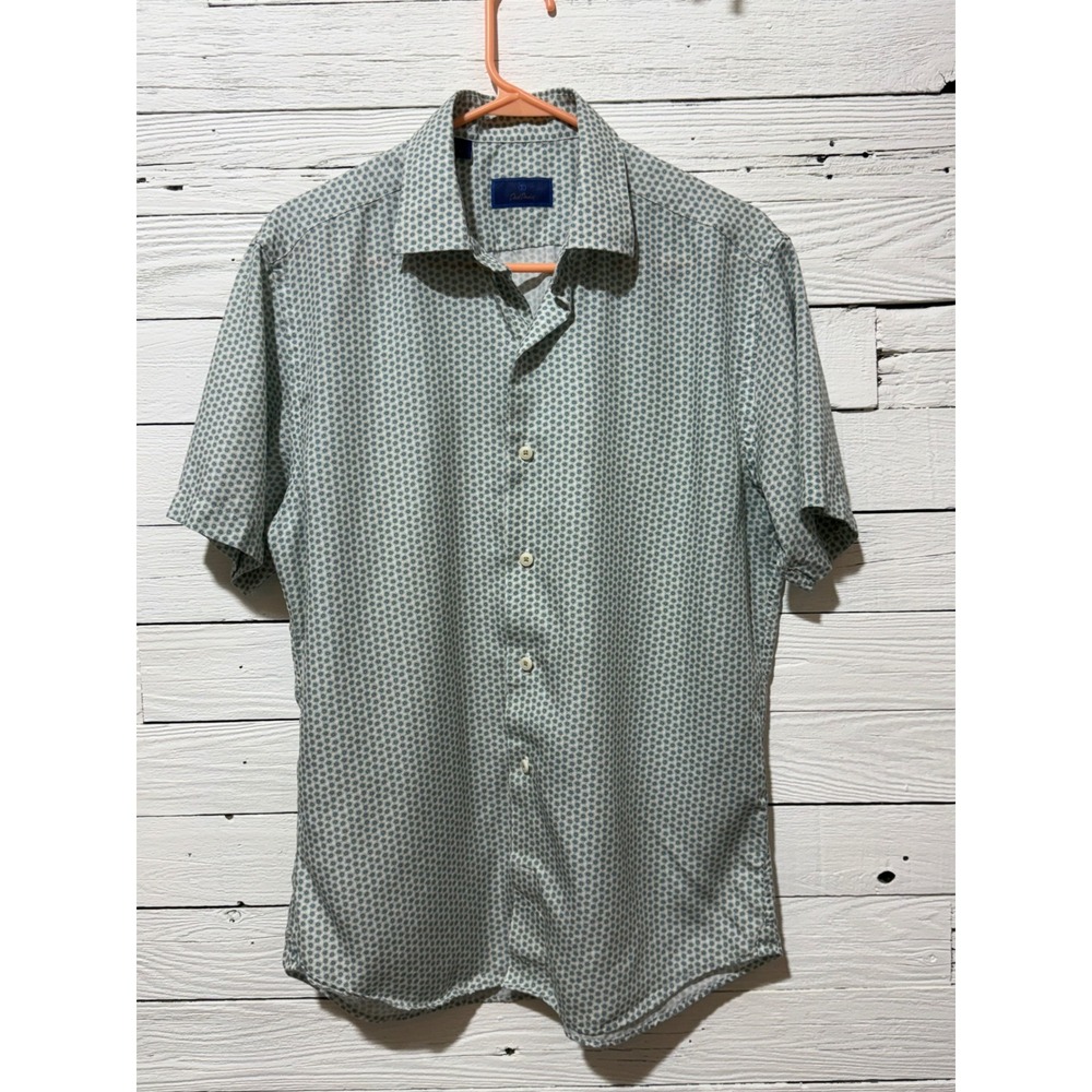NWOT David Donahue Mens Blue Green Geometric Casual SS Shirt Button Down M